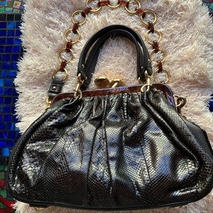 Marc Jacob Black Python Skin Stam Bag with detachable strap and handles